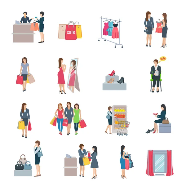 Woman Shopping Flat Icons — Stock Vector