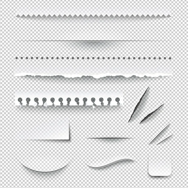 Genomskinliga rutig pappers kanter realistisk uppsättning — Stock vektor