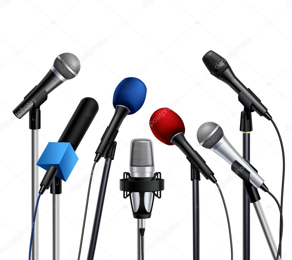 Microphones Press Conference Set Stock Vector Image by ©macrovector  #110479794