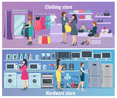 Woman Shopping Flat Banners