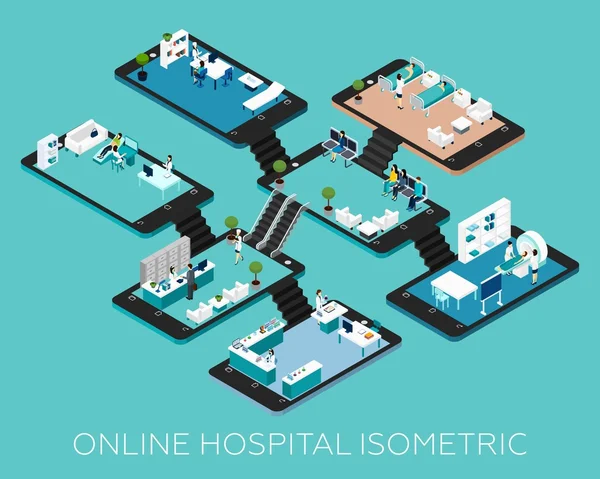 Online Hastane İzometrik Şema Simgeleri — Stok Vektör