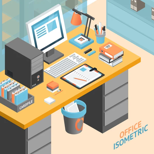 Office room isometrische ontwerp concept illustratie — Stockvector