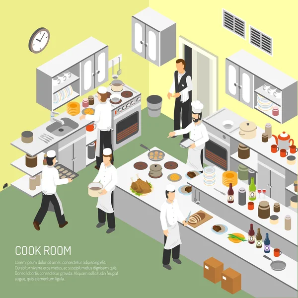 Restaurante Sala de cocina Poster isométrico — Vector de stock