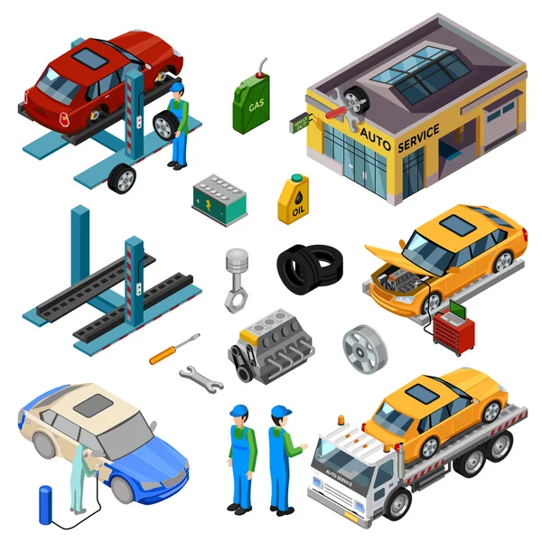 Auto service isometrische decoratieve iconen — Stockvector