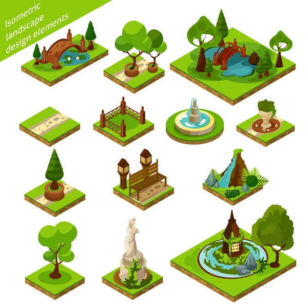 Isometric Landscape Design Elements — Stock Vector