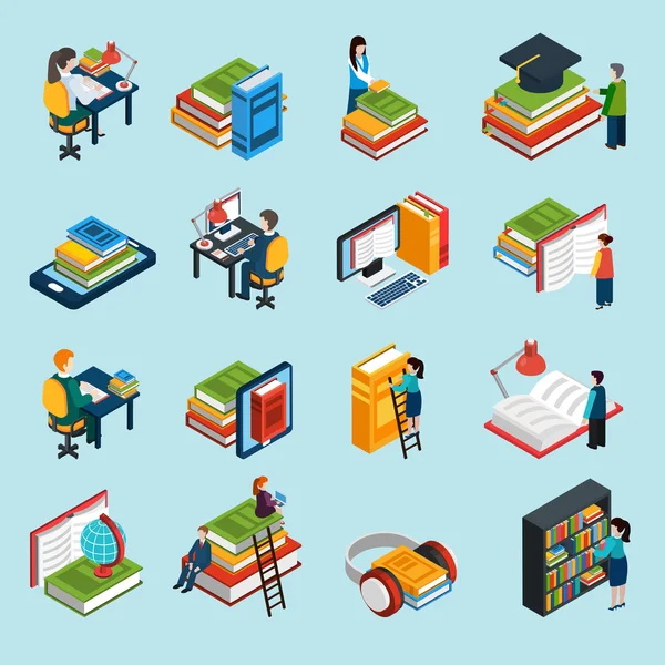 Library Isometric Icons Set — Stock Vector