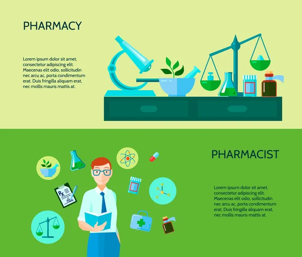 Set de pancartas para dos farmacéuticos — Vector de stock