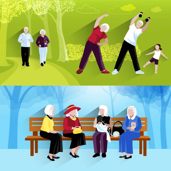 Ensemble de bannières horizontales pour personnes âgées — Image vectorielle