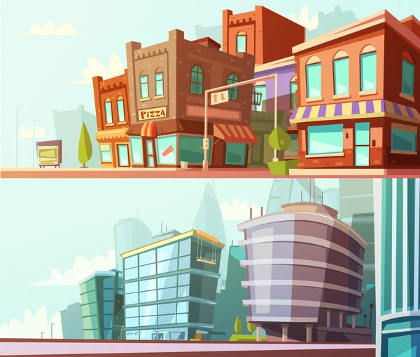 City skyline 2 horizontale banners set — Stockvector