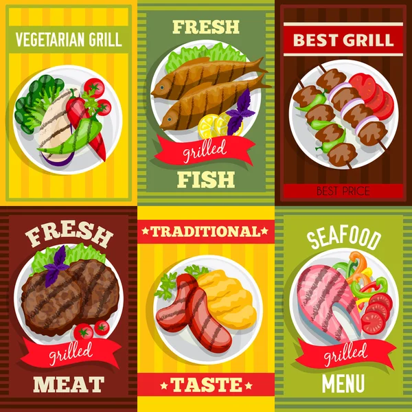 Set mini poster per barbecue — Vettoriale Stock