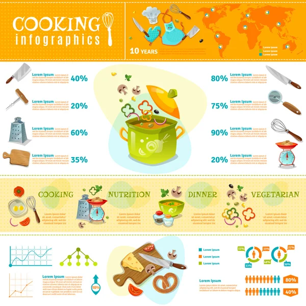 Cucina Infografica Layout piatto — Vettoriale Stock