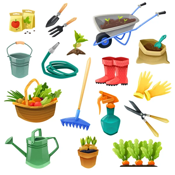 Jardinería Iconos decorativos de color — Vector de stock