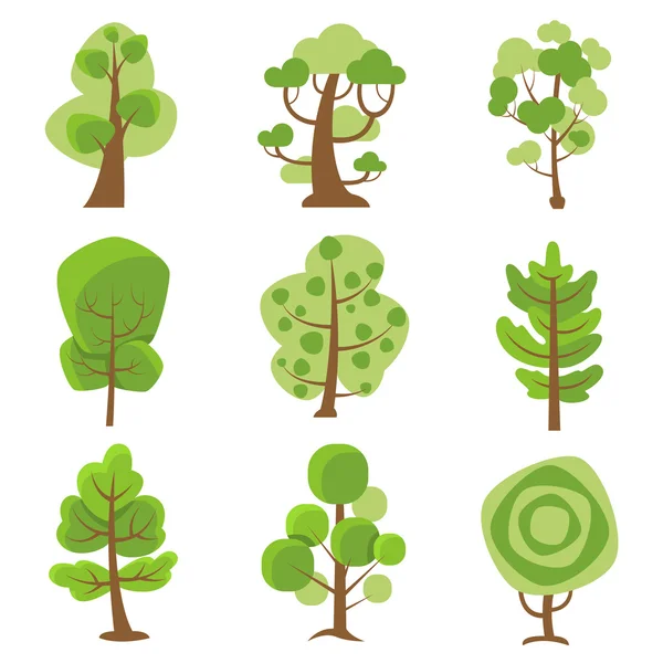 Árvore logotipo dos desenhos animados ícones decorativos — Vetor de Stock