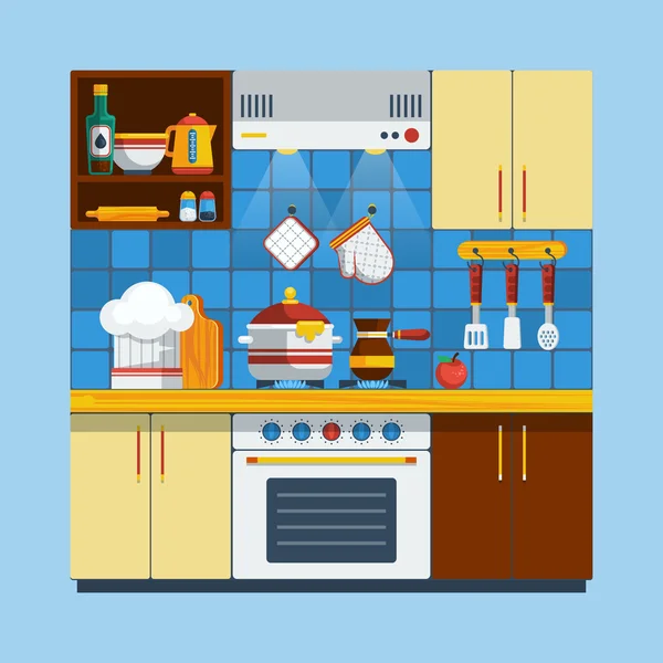 Ilustrasi interior dapur - Stok Vektor