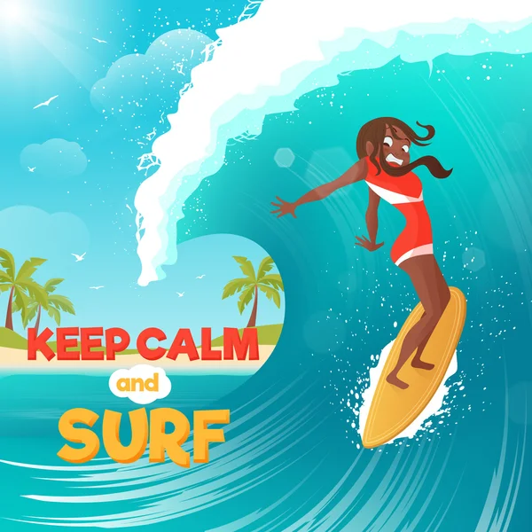 Vacaciones de verano Surf plana cartel colorido — Vector de stock