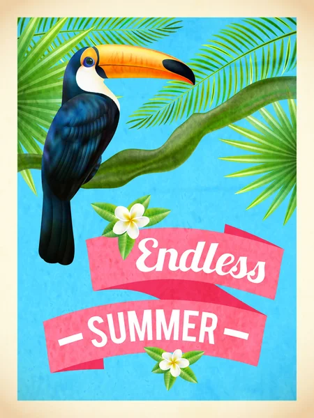 Toucan Bird Summer Vacation Flat Poster — Stock Vector