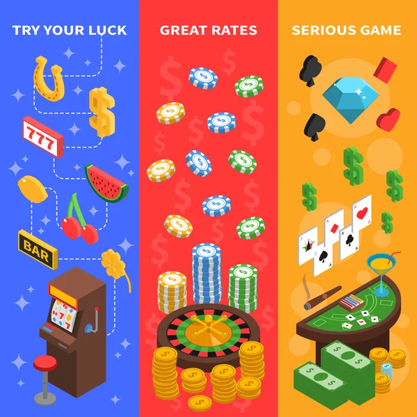 Banners verticales isométricos del casino — Vector de stock