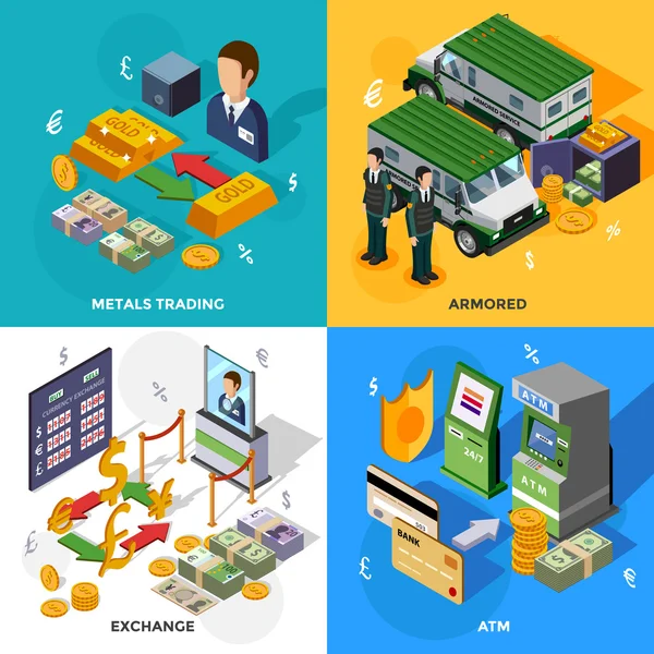 Banco 2x2 Concepto de diseño isométrico — Archivo Imágenes Vectoriales