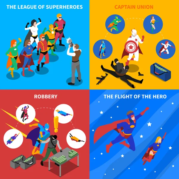Conjunto de ícones isométricos do conceito de super-herói — Vetor de Stock