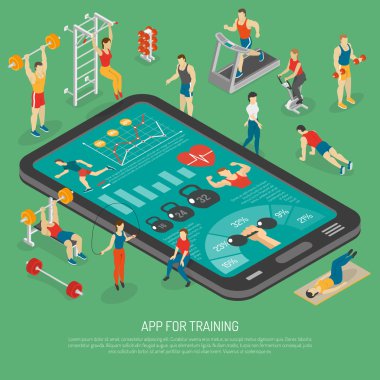 Fitness Akıllı Telefon Aksesuarları Uygulamaları Izometrik Poster