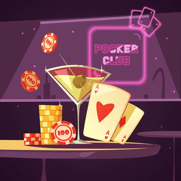 Casino Poker Club Retro Cartoon Ilustração — Vetor de Stock