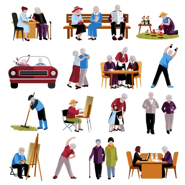 Elderly People Icons Set — Stock Vector