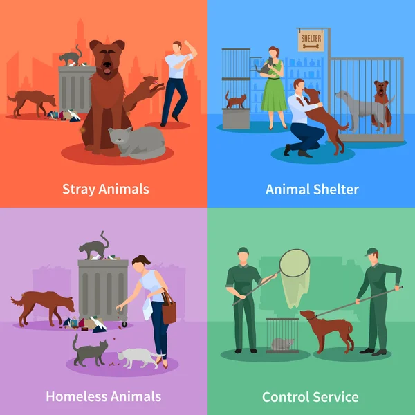Animales callejeros iconos conjunto — Vector de stock