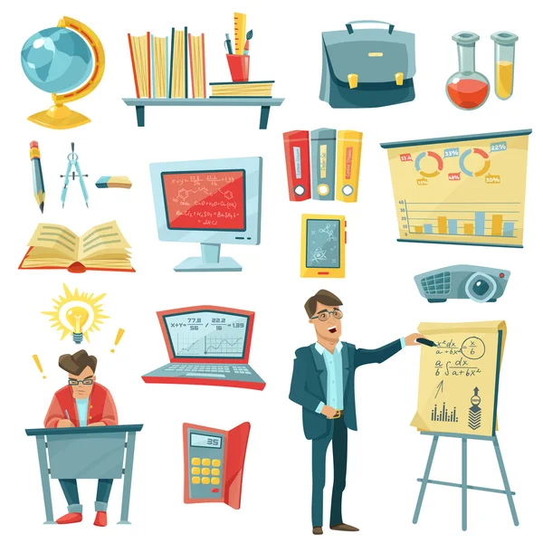 School onderwijs decoratieve Icons Set — Stockvector