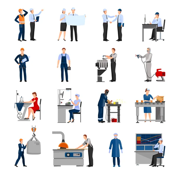 Factory Workers People Icons Set — Stock Vector