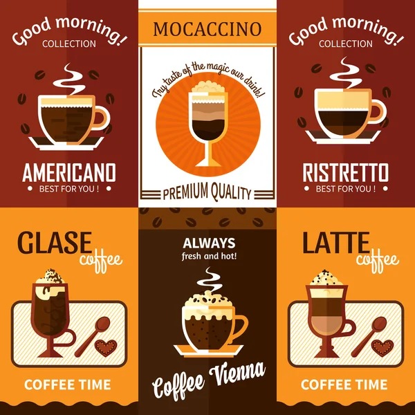 Set von sechs Kaffeeplakaten — Stockvektor