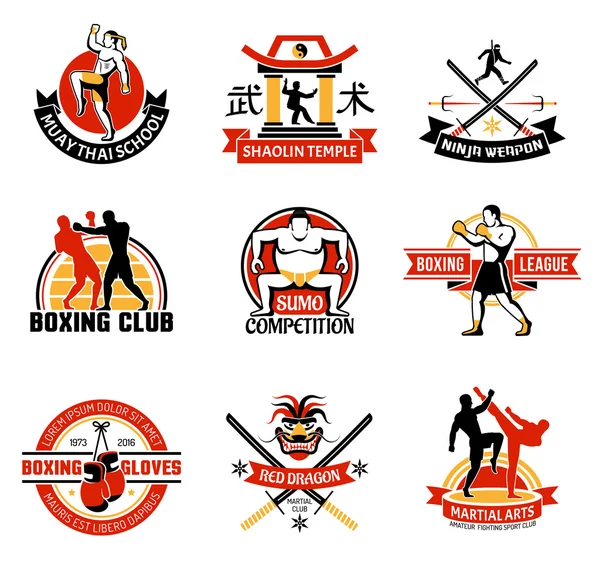 Martial Clubs Emblemas coloridos —  Vetores de Stock