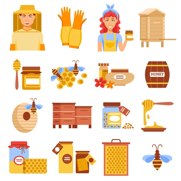 Honey Beekeeping Icon Set — Stock Vector