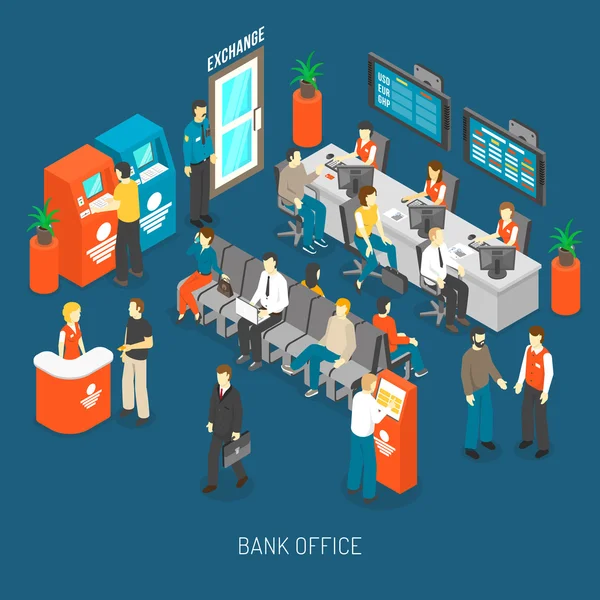 Illustration de l'intérieur du bureau bancaire — Image vectorielle