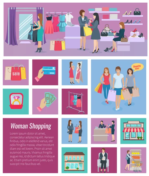 Femme Shopping Icône plat — Image vectorielle