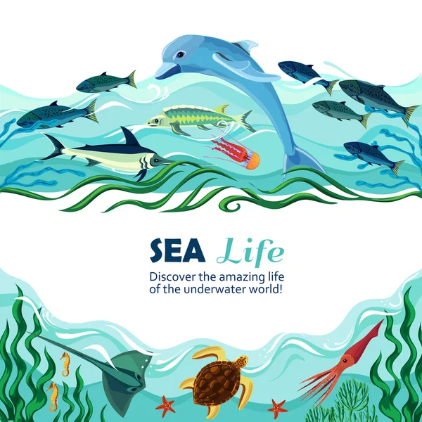 Sea Underwater Life Cartoon Illustration — Stock Vector