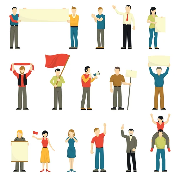 Animando a la gente protestando Set de iconos decorativos — Vector de stock