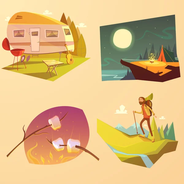 Camping Et Randonnée Cartoon Set — Image vectorielle