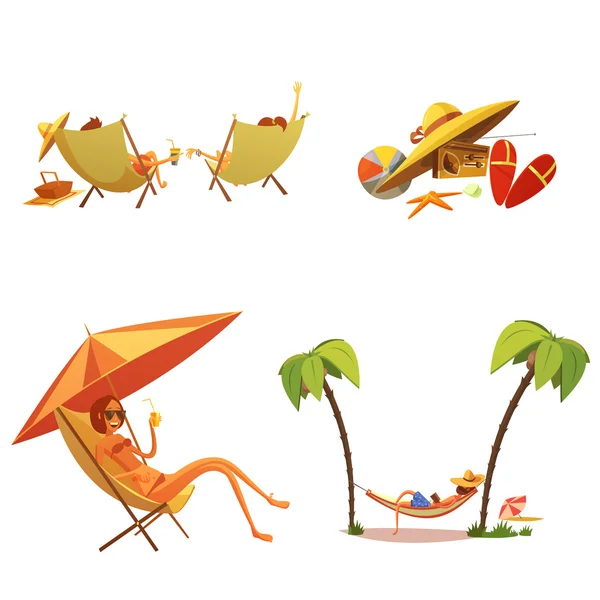 Summer Holiday Cartoon Icons Set — 图库矢量图片