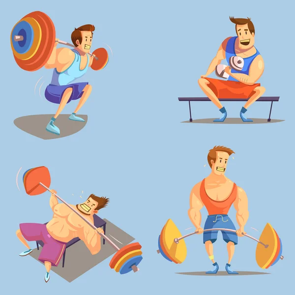 Gym Cartoon Icons Set — Stok Vektör