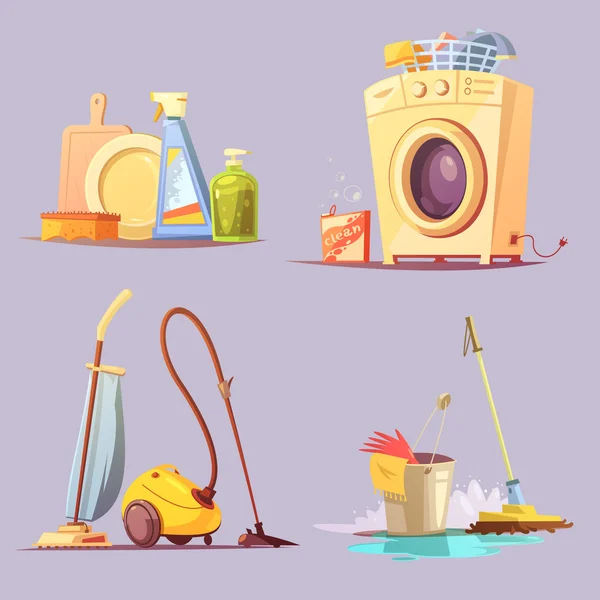 Temizlik Servisi 4 Karikatür İyonlar Seti — Stok Vektör