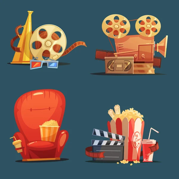 Cinema Filme Retro Símbolos Cartoon Set —  Vetores de Stock