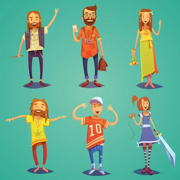 Sous-culture Hipster People Figures de bande dessinée Set — Image vectorielle