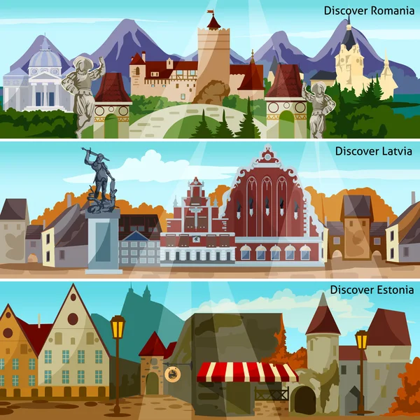 Conjunto de pancartas de paisajes urbanos europeos — Vector de stock