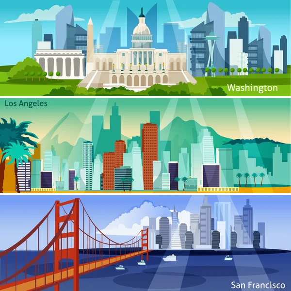 American Cityscapes Banners Set — Stock Vector