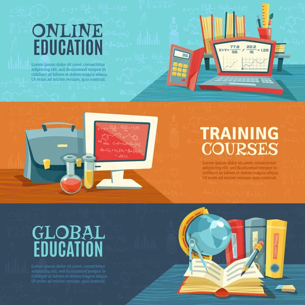 Okul Eğitim Online Kurslar afiş ayarla — Stok Vektör