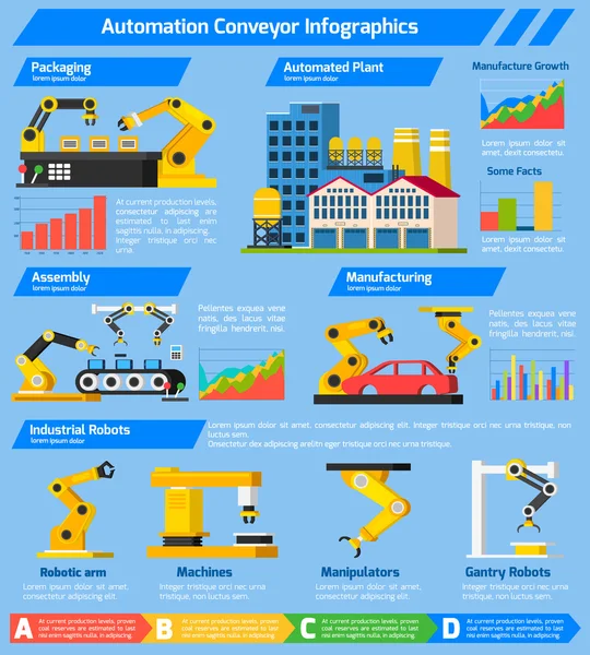 Automatización Transportador Infografías ortogonales — Vector de stock