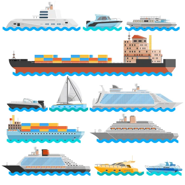 Ensemble d'icônes décoratives plates de transport par eau — Image vectorielle