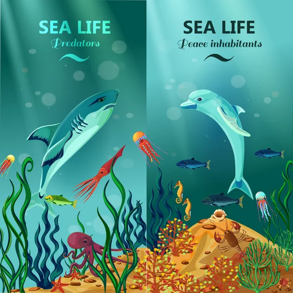 Sea Underwater Life Banners verticais — Vetor de Stock