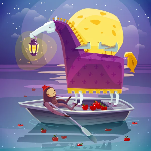 Cavalo com lanterna Surreal Dream Poster — Vetor de Stock