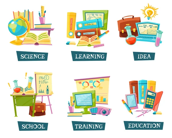 Set di oggetti didattici per la formazione scolastica — Vettoriale Stock
